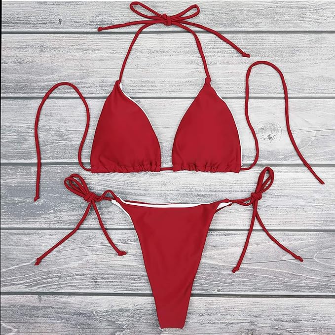 Burgundy Triangle Thong Bikini - bundle of 10